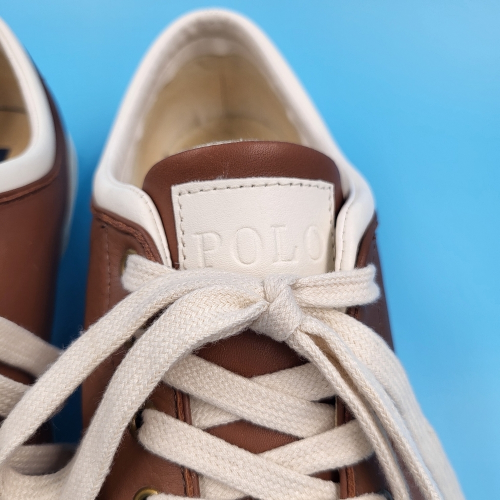 Mens Polo Ralph Lauren Tan Leather Faxon Low Top Boat Shoes Sneakers EUC sz 14 D - Picture 11 of 14